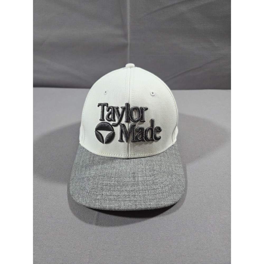 Taylor Made Hat Mens Small Medium White Gray Golf Flex Cap Wool Blend Embroidery